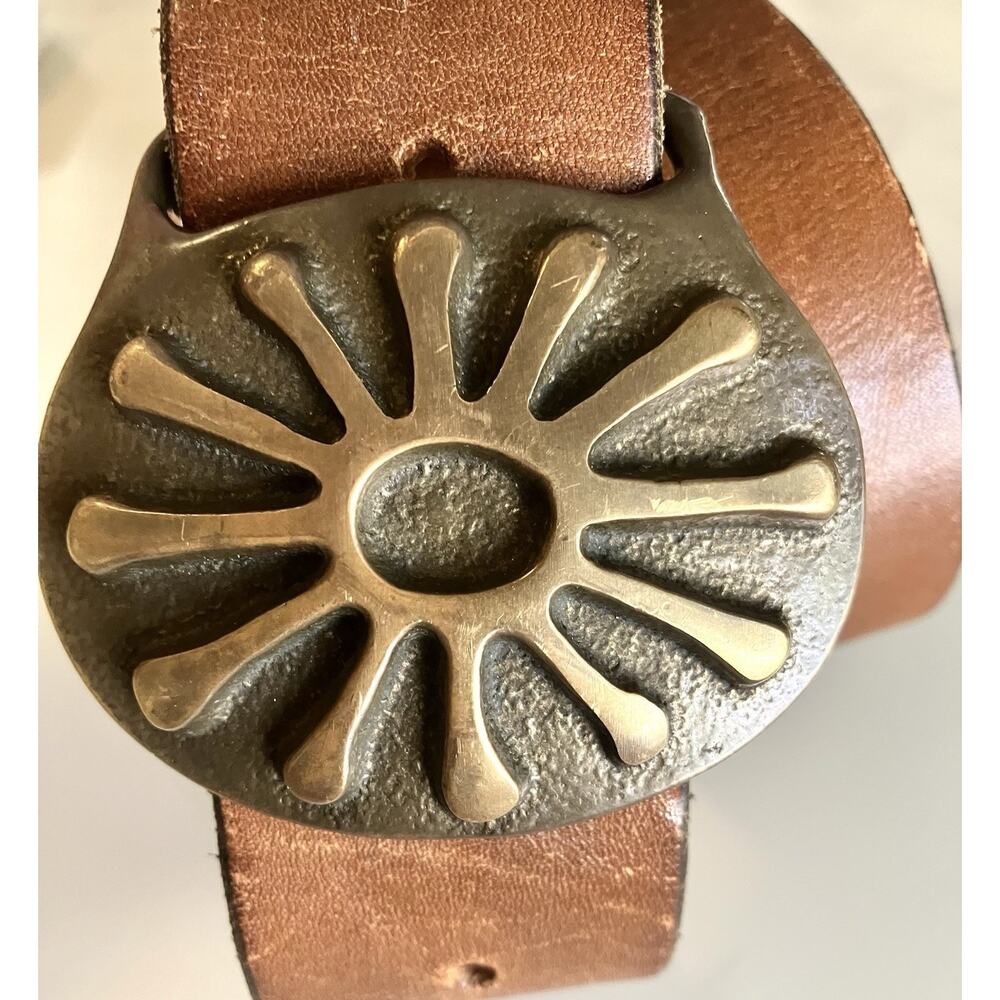 Vintage Brass Modernist Sun Burst Belt Buckle 1970s Abstract Artisan Statement